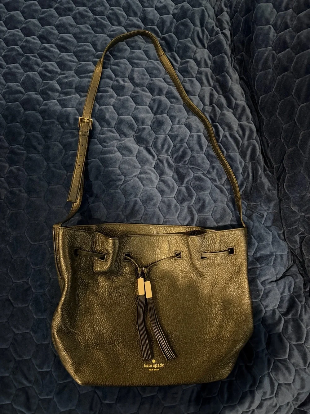 kate spade Black Pebbled Leather Tassel Shoulder Bag